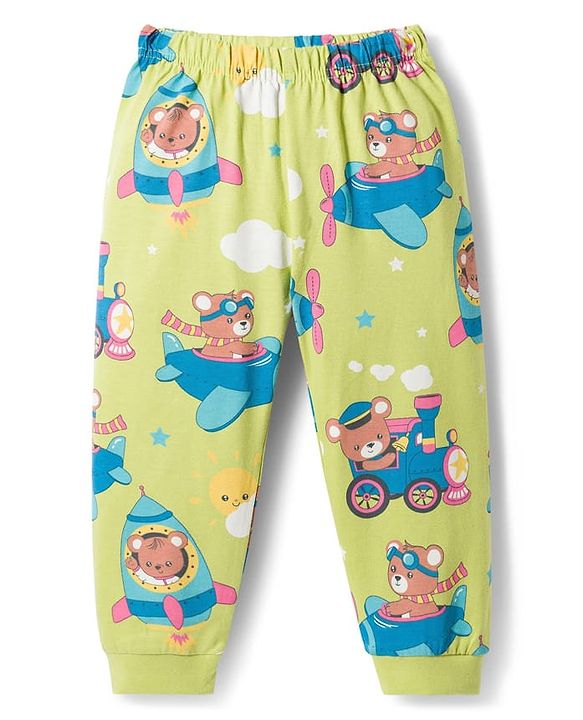Babyhug Cotton Knit Half Sleeves T-Shirt & Pyjama Co-ord Night Suit With Teddy Bear  Print - Yellow