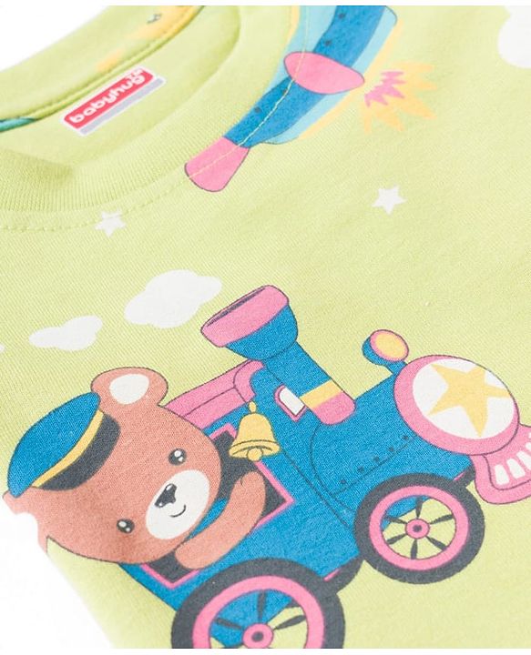 Babyhug Cotton Knit Half Sleeves T-Shirt & Pyjama Co-ord Night Suit With Teddy Bear  Print - Yellow