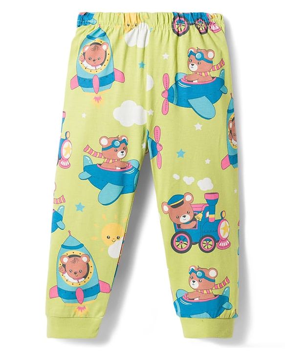 Babyhug Cotton Knit Half Sleeves T-Shirt & Pyjama Co-ord Night Suit With Teddy Bear  Print - Yellow