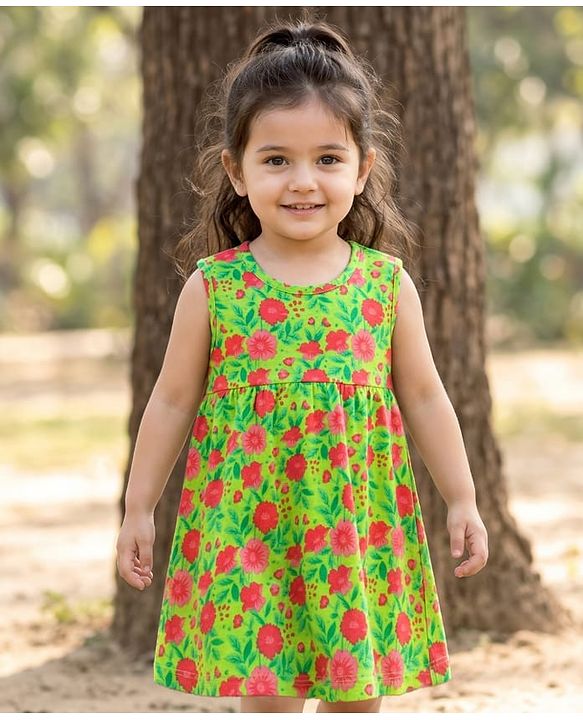 Babyhug Single Jersey Knit Sleeveless Frock With Heart Print - Green