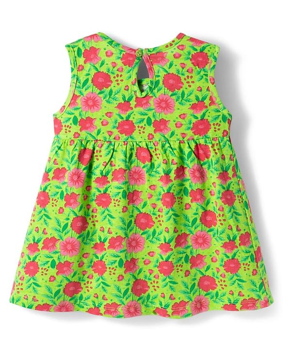 Babyhug Single Jersey Knit Sleeveless Frock With Heart Print - Green