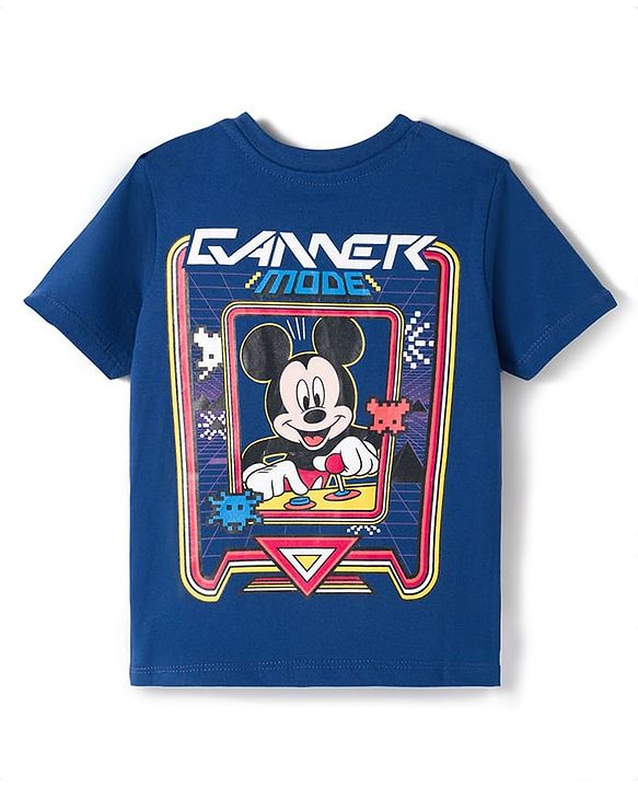 Babyhug Disney Single Jersey Knit Half Sleeves T-Shirt With Front & Back Mickey Mouse Graphics - Navy Blue