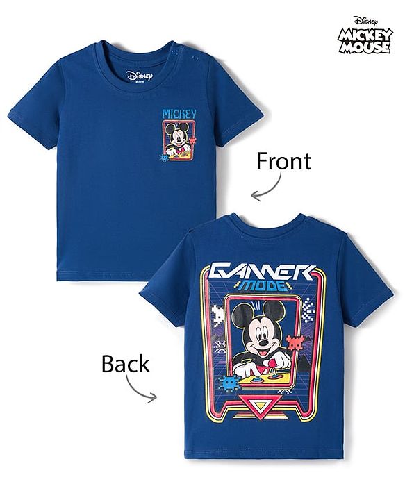 Babyhug Disney Single Jersey Knit Half Sleeves T-Shirt With Front & Back Mickey Mouse Graphics - Navy Blue