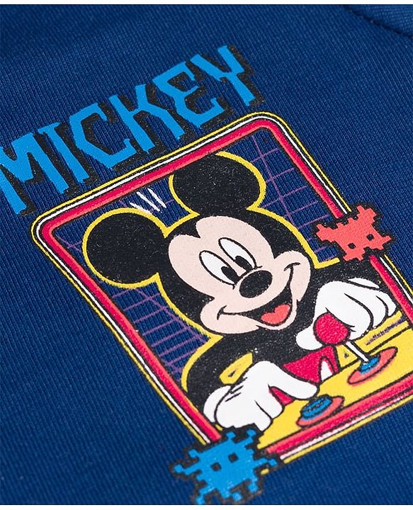 Babyhug Disney Single Jersey Knit Half Sleeves T-Shirt With Front & Back Mickey Mouse Graphics - Navy Blue