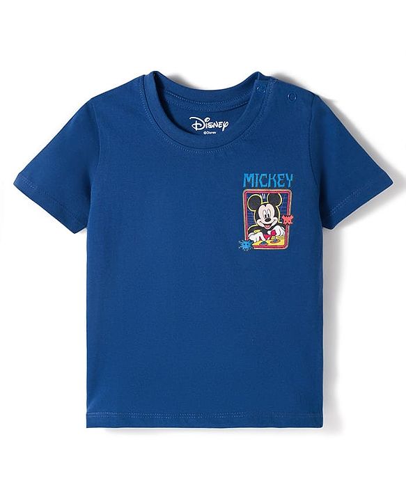 Babyhug Disney Single Jersey Knit Half Sleeves T-Shirt With Front & Back Mickey Mouse Graphics - Navy Blue