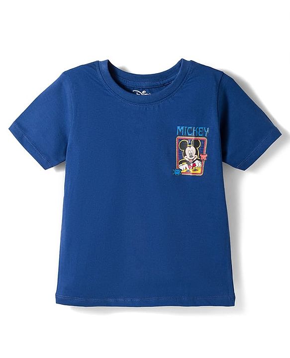 Babyhug Disney Single Jersey Knit Half Sleeves T-Shirt With Front & Back Mickey Mouse Graphics - Navy Blue