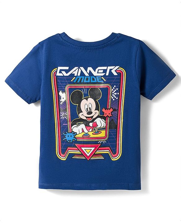 Babyhug Disney Single Jersey Knit Half Sleeves T-Shirt With Front & Back Mickey Mouse Graphics - Navy Blue