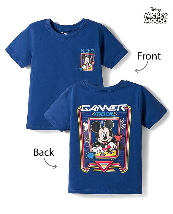 Babyhug Disney Single Jersey Knit Half Sleeves T-Shirt With Front & Back Mickey Mouse Graphics - Navy Blue