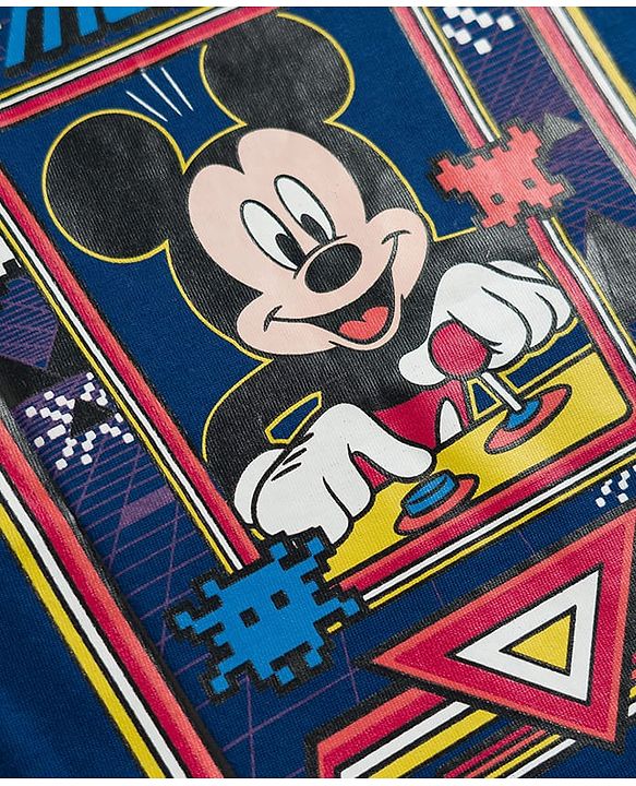 Babyhug Disney Single Jersey Knit Half Sleeves T-Shirt With Front & Back Mickey Mouse Graphics - Navy Blue
