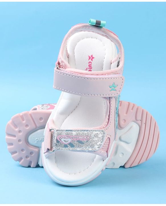 Cute Walk by Babyhug Velcro Closure Sandals with Glitter Print - Pink