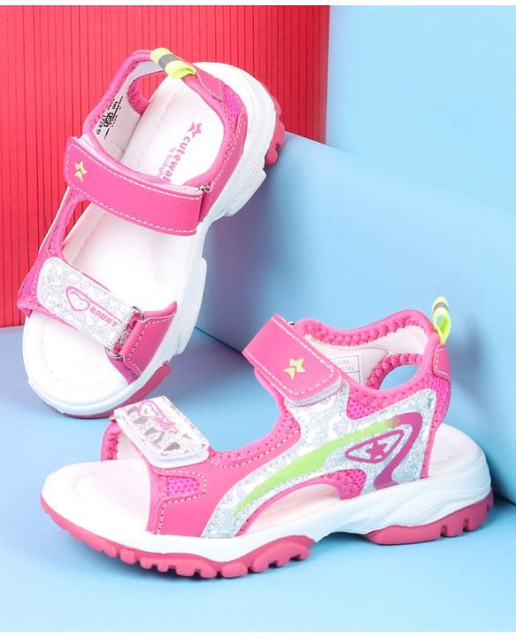 Cute Walk by Babyhug Velcro Closure Sandals with Glitter Print - Pink