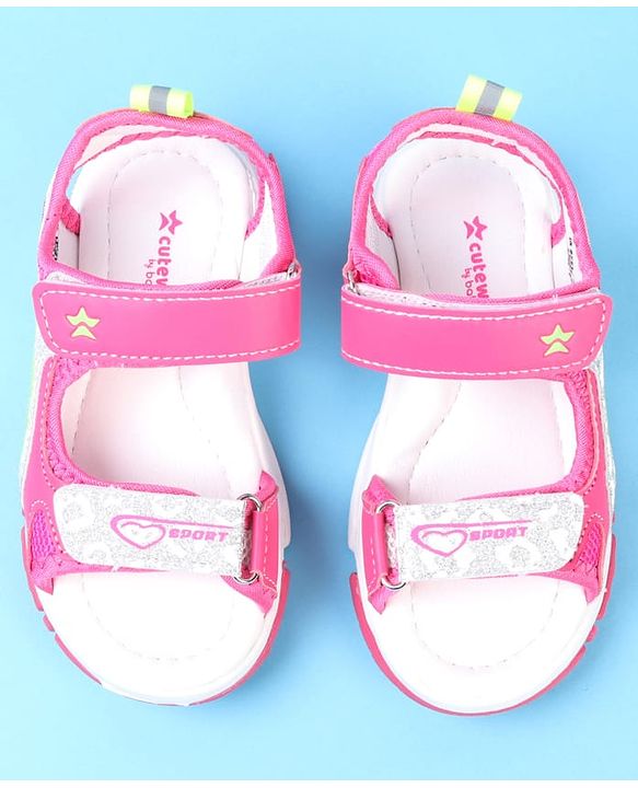 Cute Walk by Babyhug Velcro Closure Sandals with Glitter Print - Pink