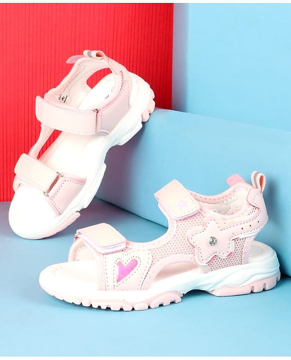 Cute Walk by Babyhug Velcro Closure Sandals with Floral Applique - Peach