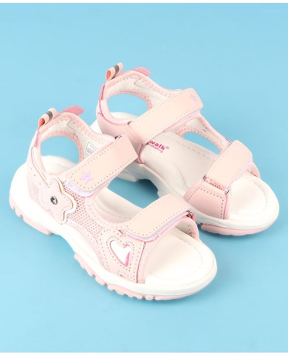 Cute Walk by Babyhug Velcro Closure Sandals with Floral Applique - Peach