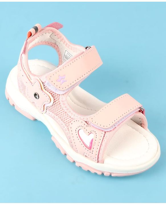 Cute Walk by Babyhug Velcro Closure Sandals with Floral Applique - Peach