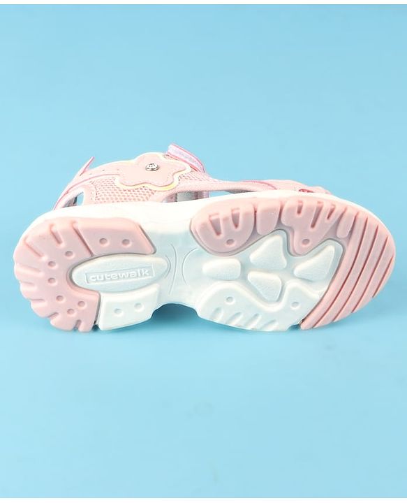 Cute Walk by Babyhug Velcro Closure Sandals with Floral Applique - Peach