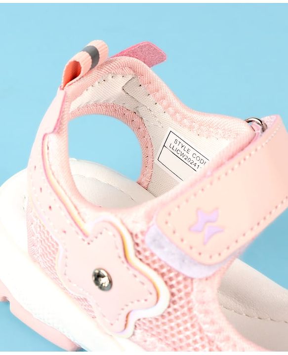 Cute Walk by Babyhug Velcro Closure Sandals with Floral Applique - Peach