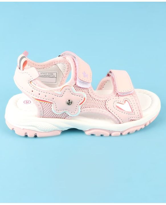 Cute Walk by Babyhug Velcro Closure Sandals with Floral Applique - Peach