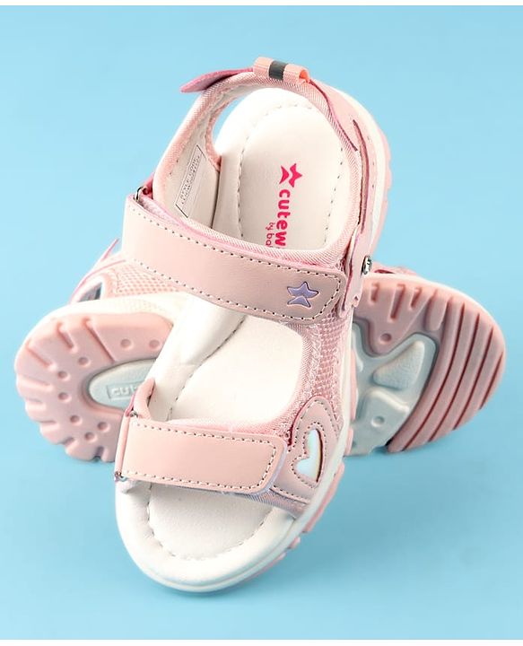 Cute Walk by Babyhug Velcro Closure Sandals with Floral Applique - Peach