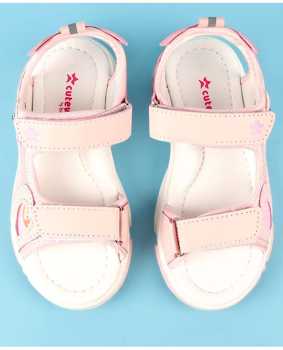 Cute Walk by Babyhug Velcro Closure Sandals with Floral Applique - Peach