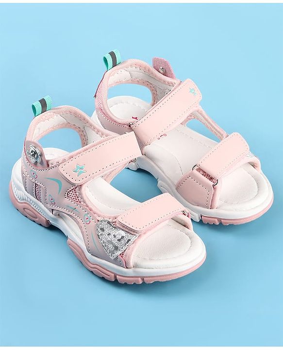 Cute Walk by Babyhug Velcro Closure Sandals with Floral Applique - Pink