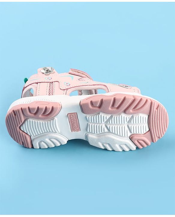 Cute Walk by Babyhug Velcro Closure Sandals with Floral Applique - Pink