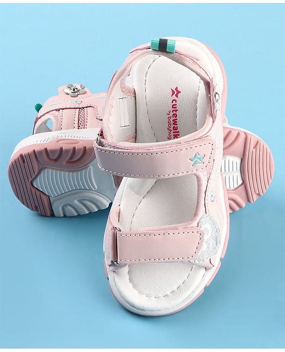 Cute Walk by Babyhug Velcro Closure Sandals with Floral Applique - Pink