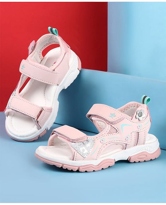 Cute Walk by Babyhug Velcro Closure Sandals with Floral Applique - Pink