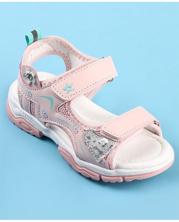 Cute Walk by Babyhug Velcro Closure Sandals with Floral Applique - Pink