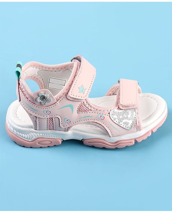 Cute Walk by Babyhug Velcro Closure Sandals with Floral Applique - Pink
