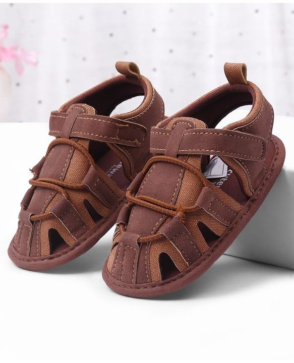 Cute Walk by Babyhug Velcro Closure Solid Colour Booties - Brown