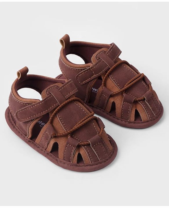 Cute Walk by Babyhug Velcro Closure Solid Colour Booties - Brown