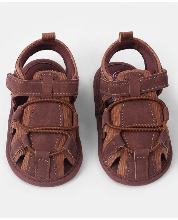 Cute Walk by Babyhug Velcro Closure Solid Colour Booties - Brown