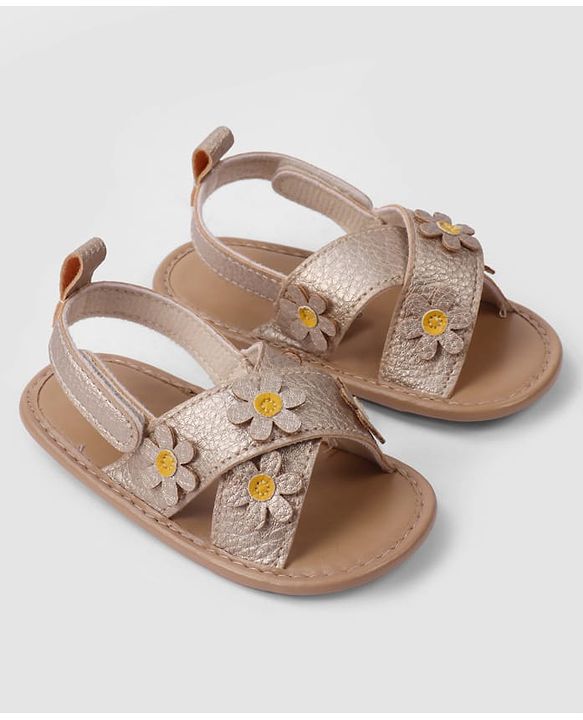 Cute Walk by Babyhug Velcro Closure Solid Colour Booties with Floral Applique- White