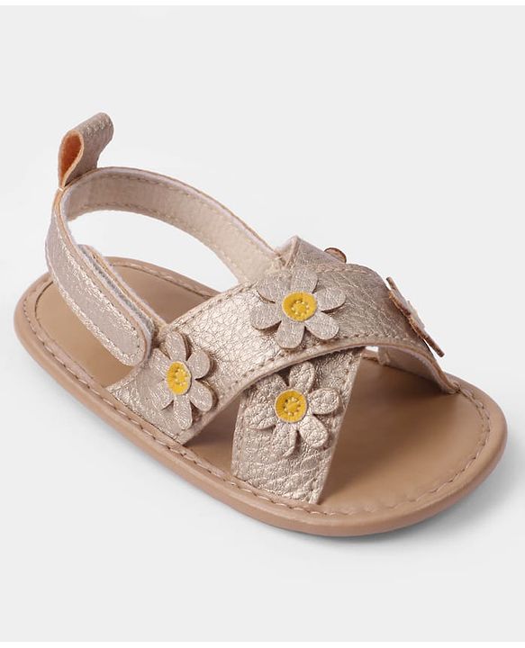 Cute Walk by Babyhug Velcro Closure Solid Colour Booties with Floral Applique- White