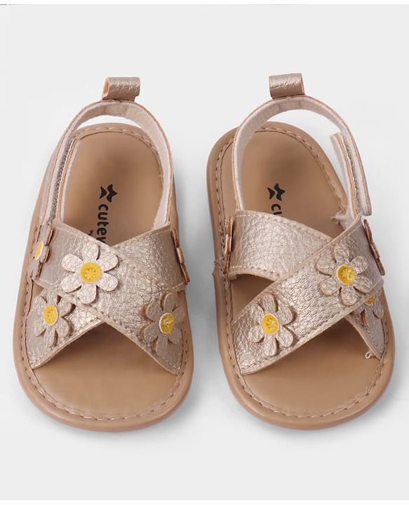 Cute Walk by Babyhug Velcro Closure Solid Colour Booties with Floral Applique- White