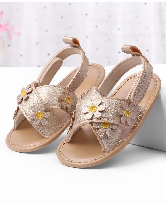 Cute Walk by Babyhug Velcro Closure Solid Colour Booties with Floral Applique- White