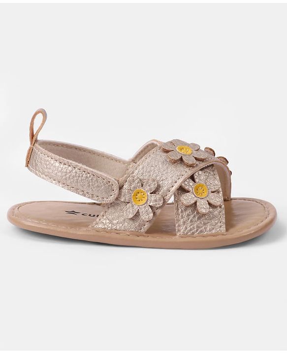 Cute Walk by Babyhug Velcro Closure Solid Colour Booties with Floral Applique- White