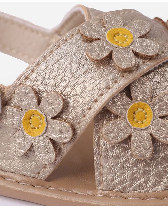 Cute Walk by Babyhug Velcro Closure Solid Colour Booties with Floral Applique- White