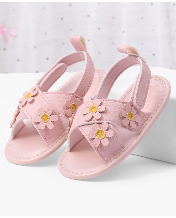 Cute Walk by Babyhug Velcro Closure Solid Colour Booties with Floral Applique- White
