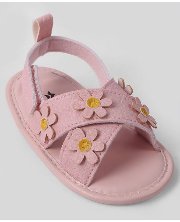 Cute Walk by Babyhug Velcro Closure Solid Colour Booties with Floral Applique- White