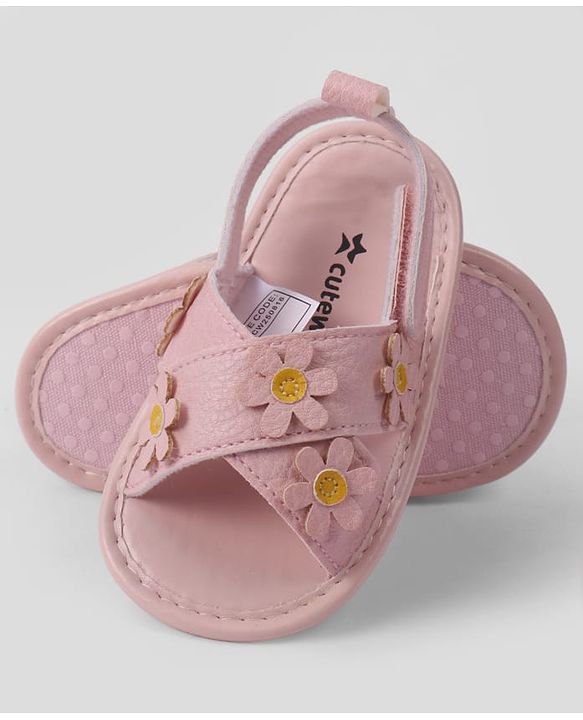 Cute Walk by Babyhug Velcro Closure Solid Colour Booties with Floral Applique- White