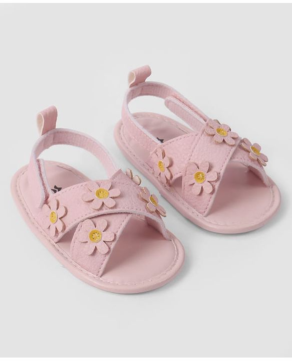 Cute Walk by Babyhug Velcro Closure Solid Colour Booties with Floral Applique- White