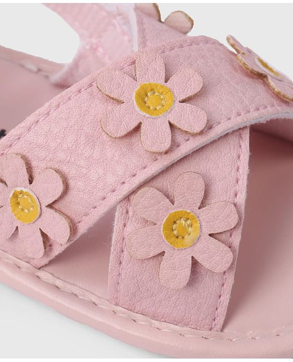 Cute Walk by Babyhug Velcro Closure Solid Colour Booties with Floral Applique- White