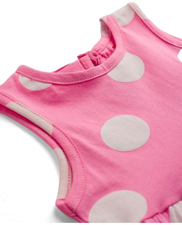 Babyhug Cotton Knit One Piece Dresses/Frocks Polka Dot Multi Color 6-9 Months