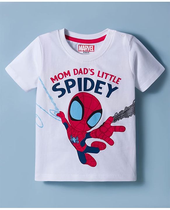 Babyhug Marvel Single Jersey Knit Half Sleeves T-Shirt With Spiderman Graphics - White