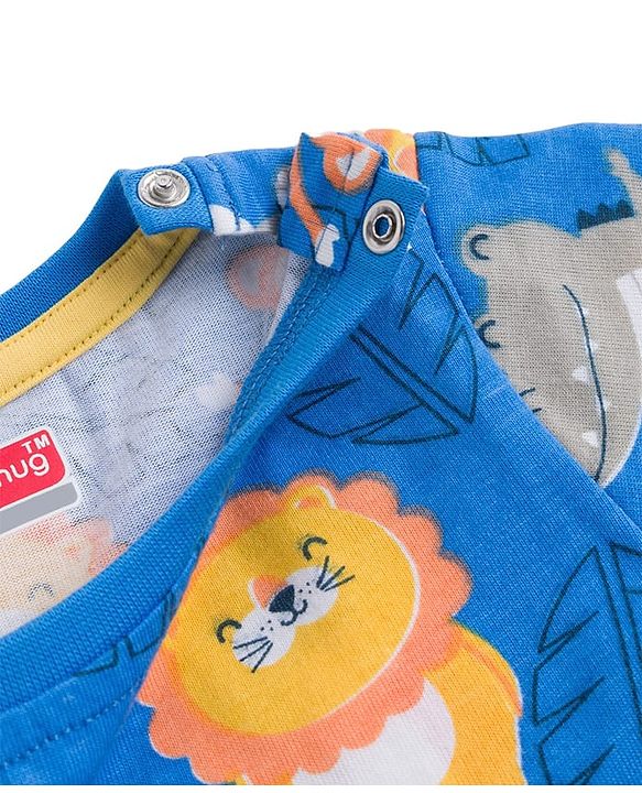 Babyhug Cotton Knit Half Sleeves T-Shirt & Pyjama Co-ord Night Suit With Animal Print - Blue