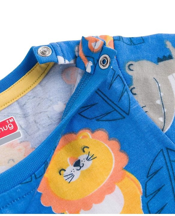 Babyhug Cotton Knit Half Sleeves T-Shirt & Pyjama Co-ord Night Suit With Animal Print - Blue