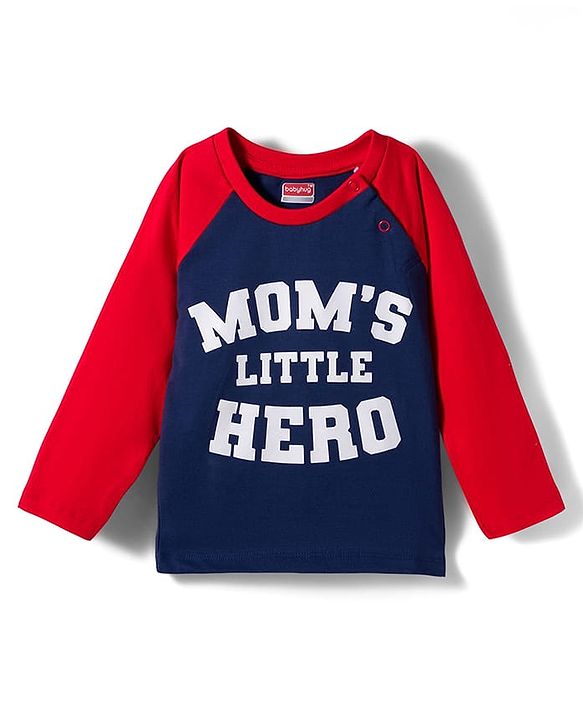 Babyhug Cotton Knit Raglan Full Sleeves Text Printed T-Shirt & Pyjama Night Suit With Stripes - Navy Blue & Red