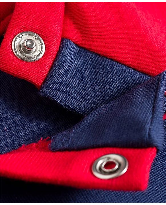Babyhug Cotton Knit Raglan Full Sleeves Text Printed T-Shirt & Pyjama Night Suit With Stripes - Navy Blue & Red